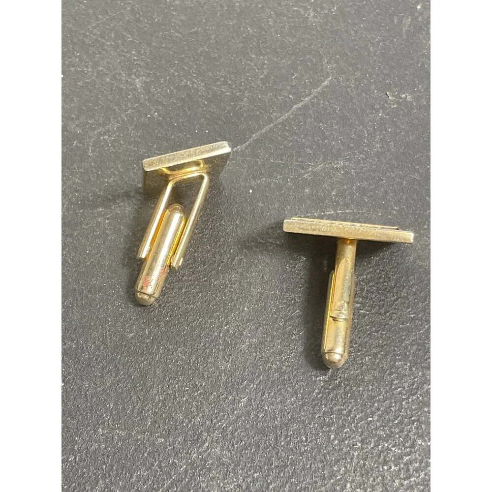 Rectangular Gold Tone Chainmail Pattern Cufflinks